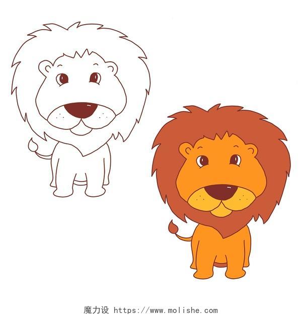 卡通成年狮子简笔画涂色正面儿童画动物png素材卡通狮子元素